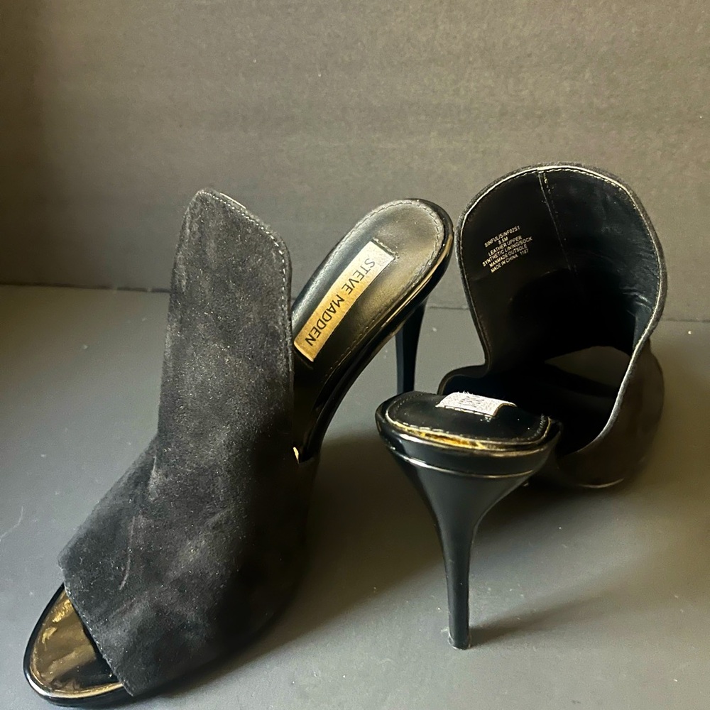 Steve Madden Sinful Suede Leather Peep-Toe Mules